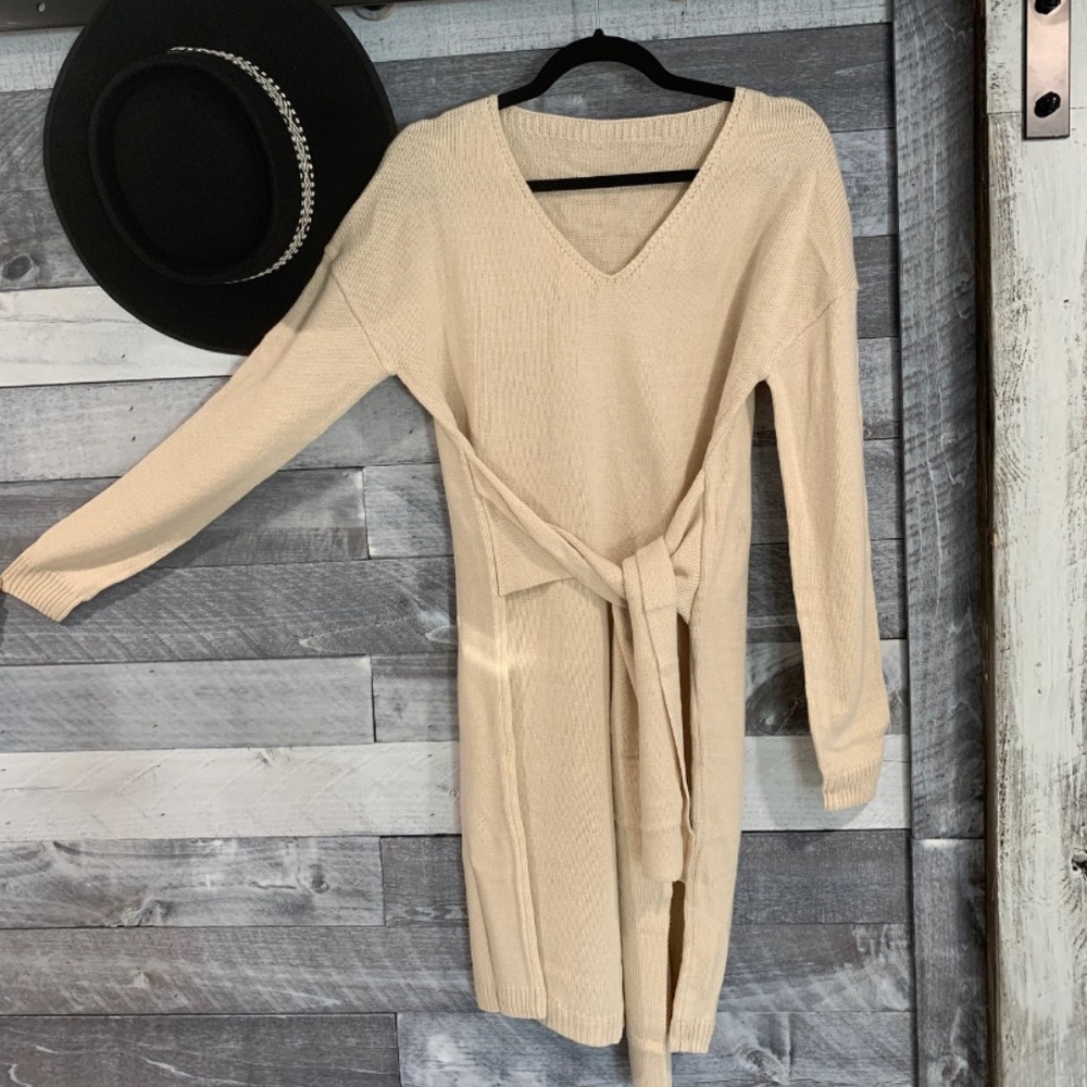 Tan Tie Sweater Dress - Picture 1 of 2